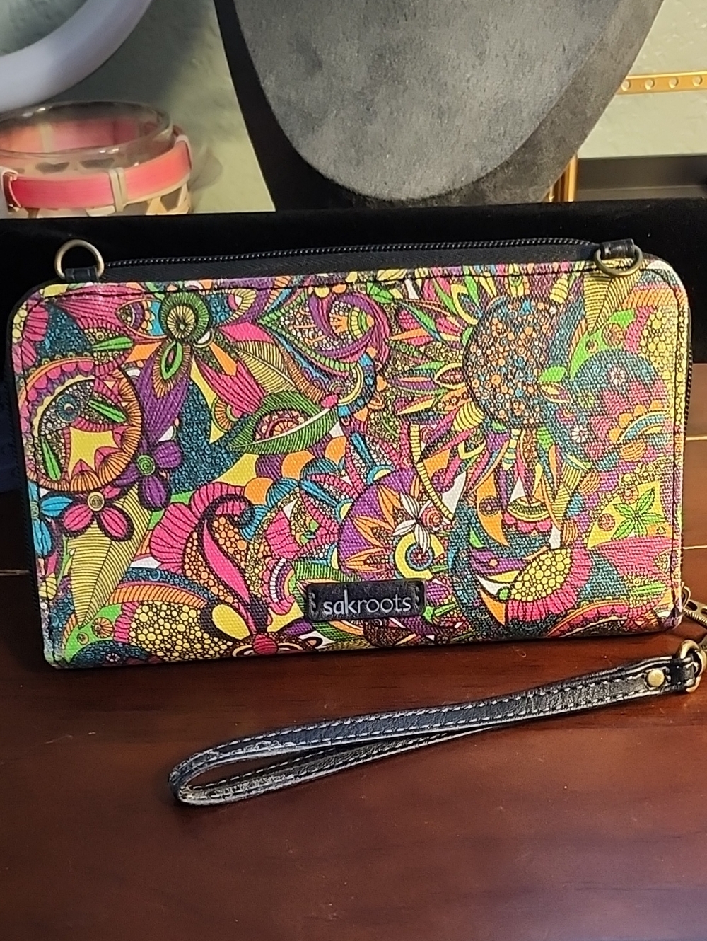 Sakroots Vibrant Multicolor Floral Wristlet - Pink, Yellow, Green, Blue, Purple